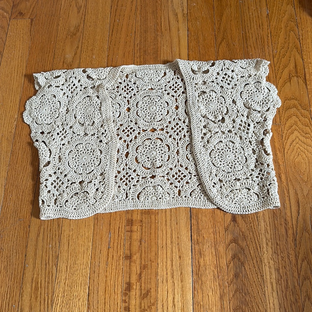 tan crochet vest